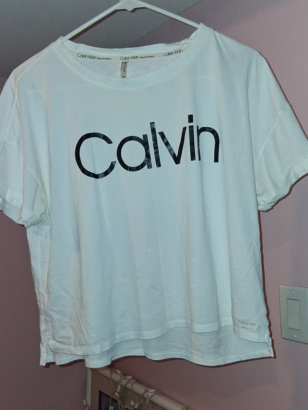 Calvin Klein Performance White Crop Tee with Black Logo